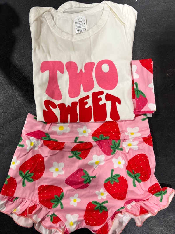 Photo 1 of COOLCOOLEYE Three-piece Strawberry Birthday Outfit Girl, Infant Baby Short Sleeve Top & Strawberry Printed Short Pants 2-3T