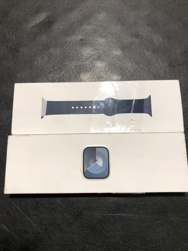 Photo 2 of Apple Watch Series 9 [GPS 45mm] Smartwatch with Storm Blue Aluminum Case with Silver Sport Band M/L. Fitness Tracker, Blood Oxygen & ECG Apps, Always-On Retina Display Silver Aluminum Case with Storm Blue Sport Band 45mm M/L - fits 160–210mm wrists Withou