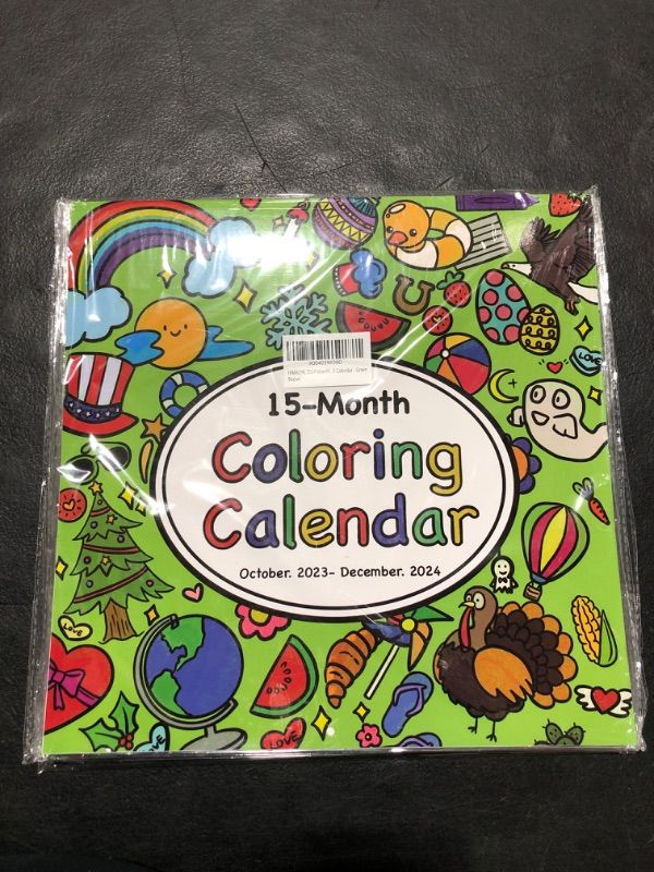 Photo 1 of Coloring Kids Wall Calendar 2024 - Unique Illustrated Images - Classroom Calendar & Activity Tracking Chart for Homeschooling Classroom & Family Use - Ideal Gift for Children Green