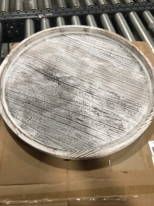 Photo 1 of Extra Large Round Ottoman Table Tray 20" - Rustic Wooden Serving Tray for Farmhouse Decorative Oversized Coffee Table Trays Living Room Kitchen Counter Breakfast White Rustic White Round-20 inch