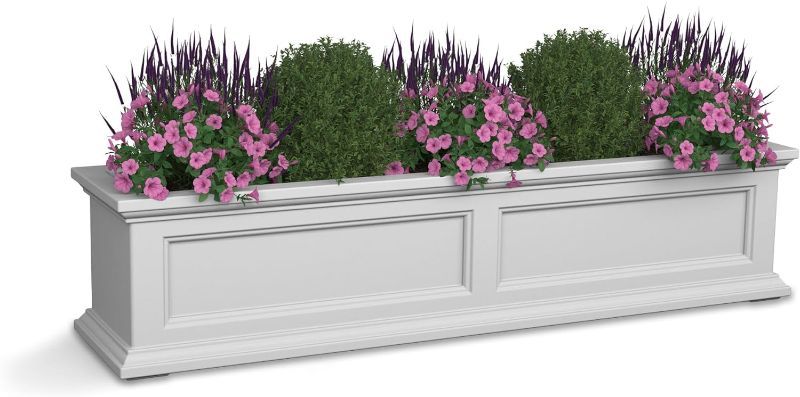 Photo 1 of Mayne Fairfield 4ft Window Box - White - Durable Self Watering Resin Planter with Wall Mount Brackets (5823-W)
