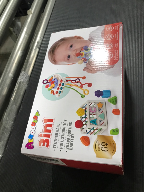 Photo 1 of 3 in 1 Baby Toys 6 to 12 Months, Baby Teething Toys & Pull String & Shape Sort Cube Sensory Toys, Montessori Toys for Babies 6-12 Months, Infant Toys 6-9-12-18 M+, Gifts for Baby Toys 12-18 Months