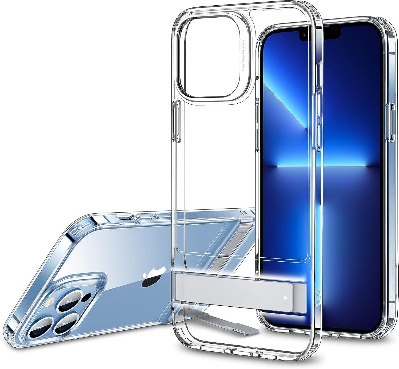 Photo 1 of ESR Metal Kickstand Case Compatible with iPhone 13 Pro Case, Patented Three-Way Stand, Reinforced Drop Protection, Slim Flexible Back Cover, Clear