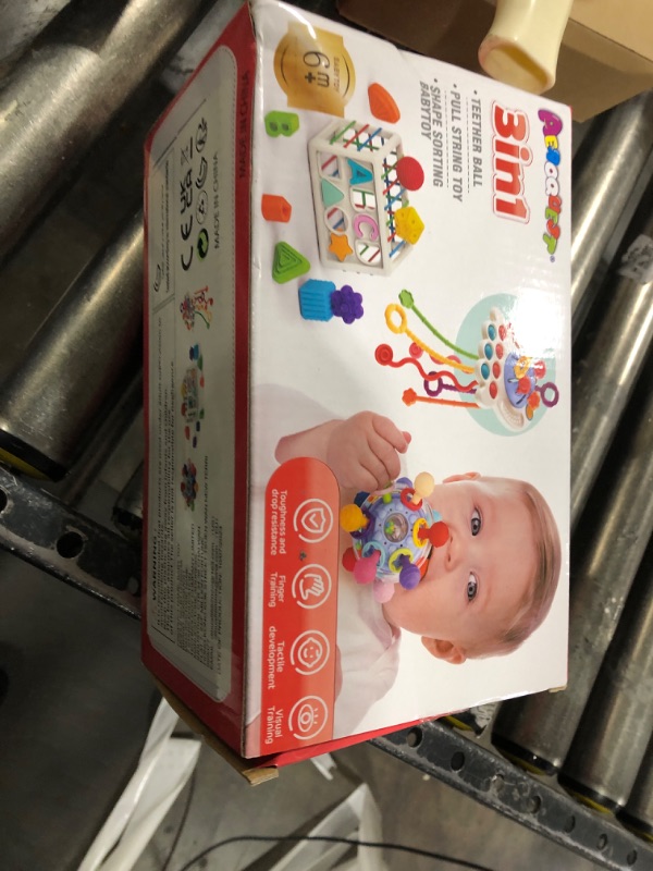 Photo 2 of 3 in 1 Baby Toys 6 to 12 Months, Baby Teething Toys & Pull String & Shape Sort Cube Sensory Toys, Montessori Toys for Babies 6-12 Months, Infant Toys 6-9-12-18 M+, Gifts for Baby Toys 12-18 Months