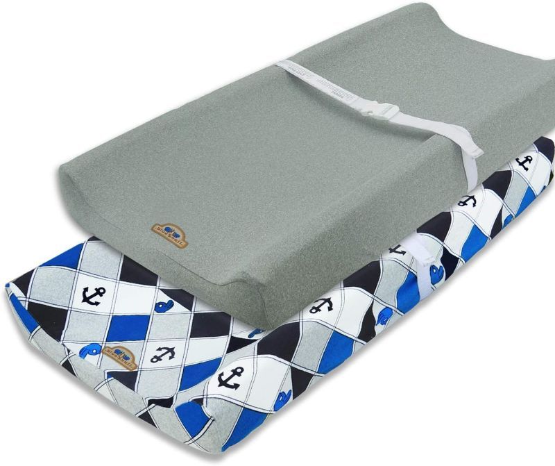 Photo 1 of Super Soft and Stretchy Changing Pad Cover 2pk by BlueSnail (Navy Anchor) 32 x 16 inches