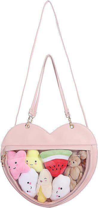 Photo 1 of Clear Candy Leather Handbag Kawaii Purse Transparent Backpacks Love Heart Shape Crossbody Bags Lolita Ita Bag
