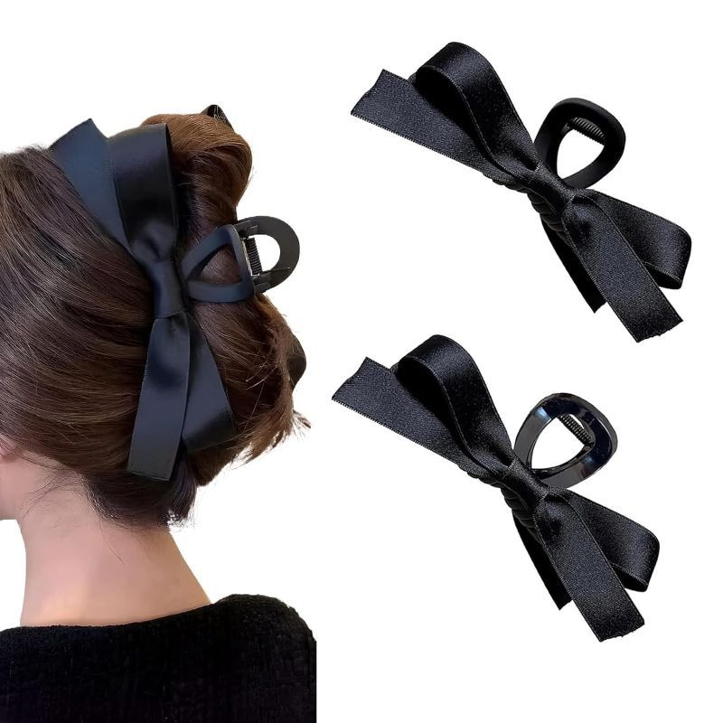 Photo 1 of Black Bow Claw Clips for Women, Hair Bow Claw Clip for Thick Thin Hair, Big Bow Hair Claw Barrette Hair Clip Bow for Women and Girls (Black(Glossy + Matte Finish))
