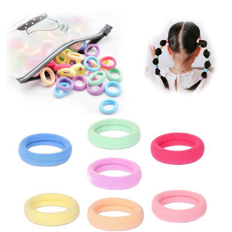Photo 1 of 100PCS Baby Hair Ties,Elastics Candy Color Baby Hair Bands and Multicolor Ponytail Holders Hair Accessories for Kids Girls,2.5cm in Diameter (7 Colors)
