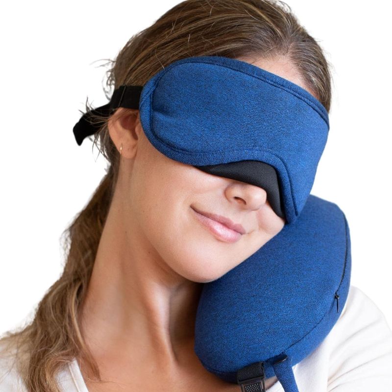 Photo 1 of 2 in 1 Neck Pillow with Eye Sleep Mask for Women and Men - Memory Foam Neck Pillow Travel Eye Sleep Masks for Men - Adjustable Pillow with Eye Sleeping Mask - Sleep Eye Masks for Women with Pillow
