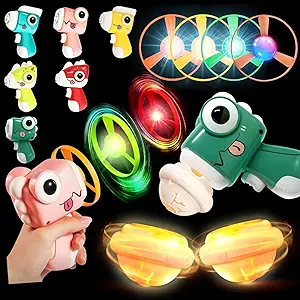 Photo 1 of 6 Pack-(36pcs) Light Up Spinning Tops & Flying Saucer Disc with Dinosaur Launcher Gun, 2 in 1 Spinning Toy with Flashing LED, Light Up Party Favors for Kids 3-8-12, Class Prizes Goodie Bag Stuffers