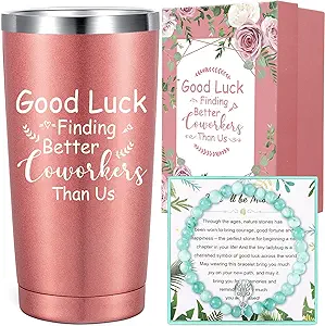 Photo 1 of Raiten 4 Pcs Going Away Gift for Coworker Farewell Gifts Coworker Leaving Gifts New Job Luck Gifts for Colleagues, Women, Friends, 20 oz Tumbler Beads Farewell Bracelet Gift Card Gift Box (Rose Gold) 