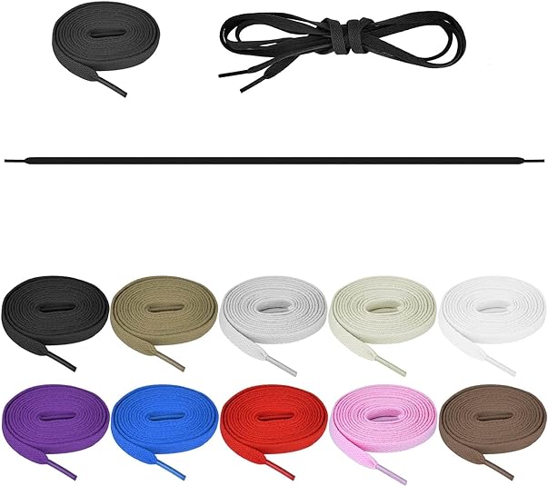 Photo 1 of 1 Pair Flat Trainers Shoelaces 8mm Wide Shoe Lace for Trainers, Sneakers, Replacement Shoe Laces for Men, Women Kids color black 