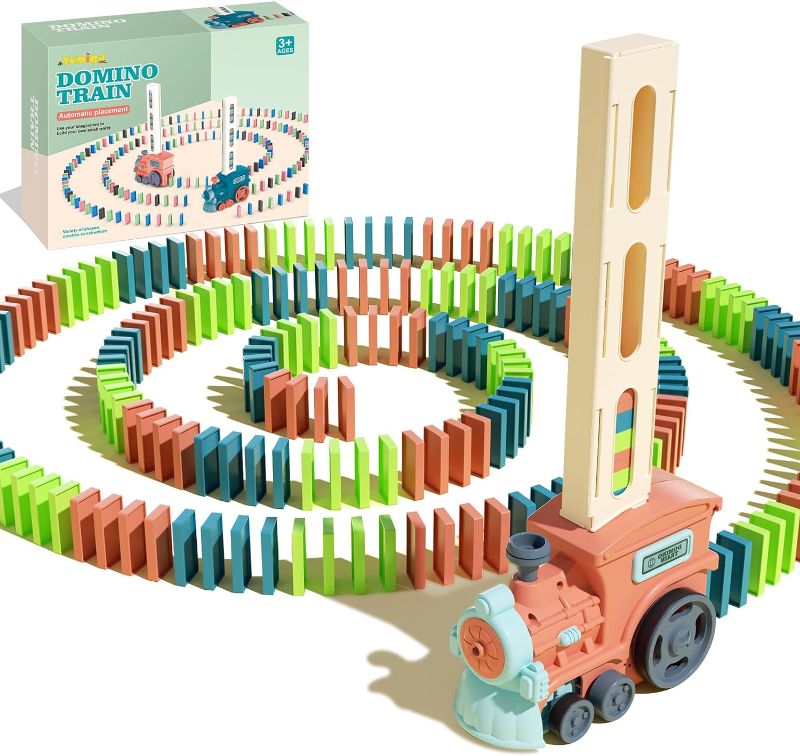 Photo 1 of Domino Train Toys 200PCS Dominoes Kids Games STEM Stacking Toys Toddler Montessori Toys Set Birthday Gifts for Boys Girls 3-12 Years Old (Pink)