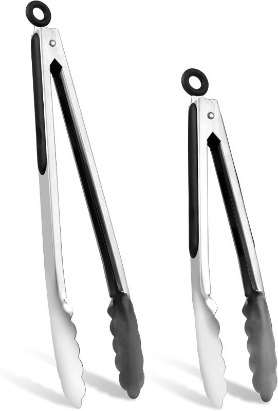 Photo 1 of 2 Pack Stainless Steel Tongs for Cooking, Kitchen Tongs Set Of 2? 7Inch & 9 Inch?, Locking Cooking Tongs Strong Grip, Metal Tongs Heat Resistant with Heat Resistant