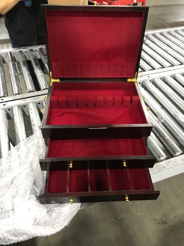 Photo 1 of GENRICE Wooden Silverware Chest without Silverware Three-layer, Silverware Box Storage for Silver, Silverware Case with Handle and Felt Lined, Flatware Chest for 12 or 16 or more sets of Utensils