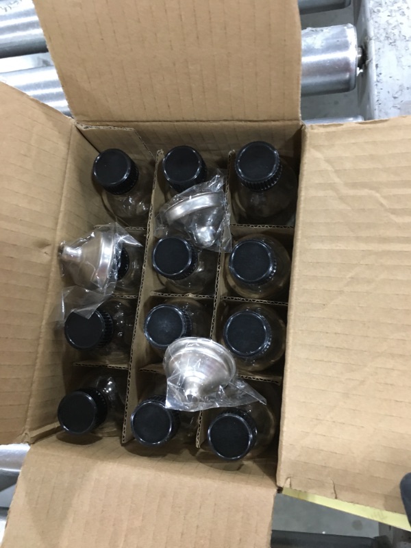 Photo 2 of 12, 2 oz Small Clear Glass Bottles (60ml) with Lids & 3 Stainless Steel Funnels - Boston Round Sample Bottles for Potion, Juice, Ginger Shots, Oils, Whiskey, Liquids - Mini Travel Bottles, NO Leakage