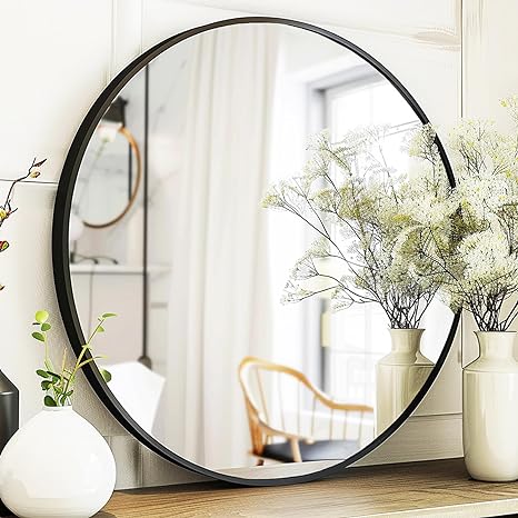 Photo 1 of 18 inch Round Mirror, Round Wall Mirror, Metal Frame Black Circle Mirror, Black Round Mirrors for Wall, Bathroom, Bedroom, Vanity, Hallway.
