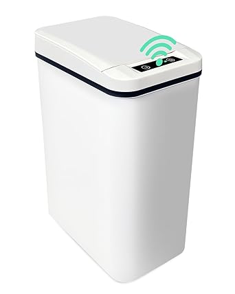 Photo 1 of 2.6 Gallon Touchless Bathroom Trash Can, Slim Smart Garbage Can with Motion Sensor, White Waterproof

