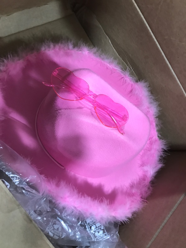 Photo 1 of 4E's Novelty Cowboy Hat with feathers With Heart Shaped Sunglasses for Women, Felt Cowgirl Hat for Party Costume Dress Up
