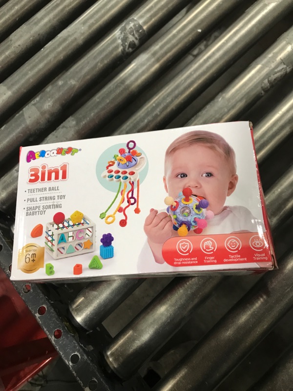 Photo 2 of 3 in 1 Baby Toys 6 to 12 Months, Baby Teething Toys & Pull String & Shape Sort Cube Sensory Toys, Montessori Toys for Babies 6-12 Months, Infant Toys 6-9-12-18 M+, Gifts for Baby Toys 12-18 Months