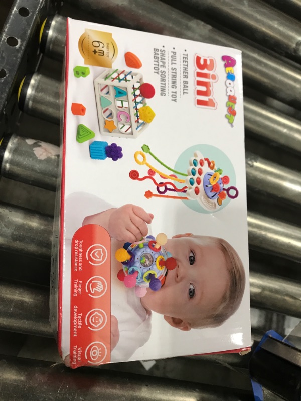 Photo 2 of 3 in 1 Baby Toys 6 to 12 Months, Baby Teething Toys & Pull String & Shape Sort Cube Sensory Toys, Montessori Toys for Babies 6-12 Months, Infant Toys 6-9-12-18 M+, Gifts for Baby Toys 12-18 Months