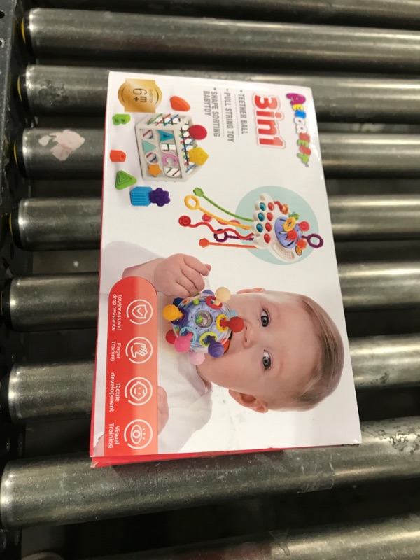 Photo 2 of 3 in 1 Baby Toys 6 to 12 Months, Baby Teething Toys & Pull String & Shape Sort Cube Sensory Toys, Montessori Toys for Babies 6-12 Months, Infant Toys 6-9-12-18 M+, Gifts for Baby Toys 12-18 Months