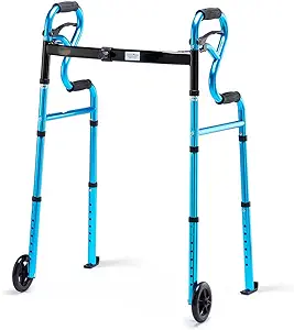 Photo 1 of 3 in 1 Folding Walker with 5” Front Wheels by Health Line Massage Products, Width Adjustable Compact Standard Walker Support Up to 350lbs, Lightweight Folding 2 Wheels Walker for Seniors, Adults