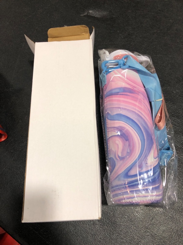 Photo 1 of NatureWorks HydroMATE 32 oz Water Bottle with Time Markings Hourly BPA Free Reusable Leak Proof with Straw and Carrying Sleeve 1 Liter Cotton Candy With Sleeve