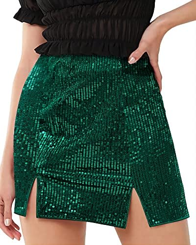 Photo 1 of BLUE NOT GREEN Kolagri High Waist Bodycon Mini Pencil Skirt for Women Sequin Sparkle Stretchy with Slits Plus Size Skirts Blue XXL