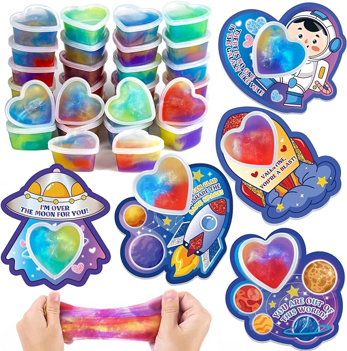 Photo 1 of 30 Pack Galaxy Slime Hearts, Valentines Day Gifts Cards for Kids Classroom Exchange Prize, Valentine's Party Favors for Boys Girls, Valentine's Greeting Cards, Valentine Exchange Gifts