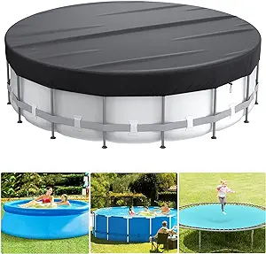 Photo 1 of Mrrihand 10Ft Solar Pool Cover, Round Pool Cover for Above Ground Pools, Hot Tub Cover with Upgrade Buckle, Rope, and Ground Nails to Enhance Stability, Waterproof and Dustproof - Black