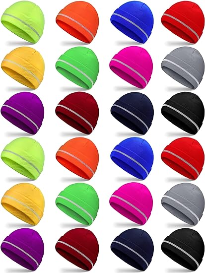 Photo 1 of Handepo Reflective Knit Beanies Safety High Visibility Hats Warm Winter Reflective Hat Cold Weather Construction Cap for Men Running Work(Multicolor, 24 Pcs) 