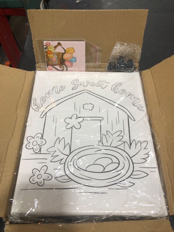 Photo 1 of 8x10 Inches Easter Bunny Egg Pre Drawn Canvas to Paint for Adults Kids Sip and Paint Party, Pre Sketched Canvases for Painting, Bunnies Colorful Eggs Pre Printed Canvas (Pack of 6, Retro)