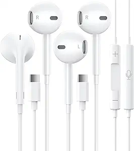 Photo 1 of 2 Pack USB C Headphones, Type C Earphones Wired Earbuds Noise Canceling in-Ear Headset with Mic&Volume Control for iPad Pro Samsung Galaxy S23 S22 S21 S20 Note 20 Pixel 7 6 6a and Other USB-C Devices