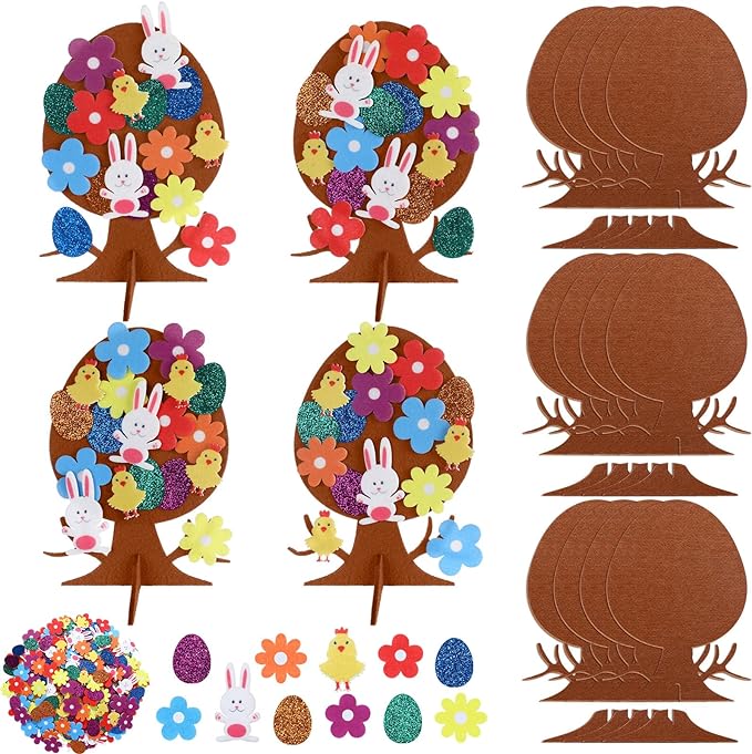 Photo 1 of 424 Pcs 3D Easter Egg Tree Felt Stickers Set Easter Foam Tree Craft Bunny Rabbit Sticker Self Adhesive for Art Project Activity Easter Decorations