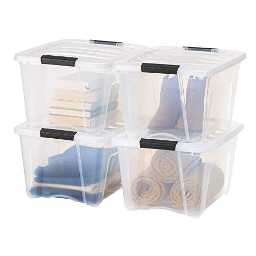 Photo 1 of IRIS USA 4 Pack 32qt Clear View Plastic Storage Bin with Lid and Secure Latching Buckles
