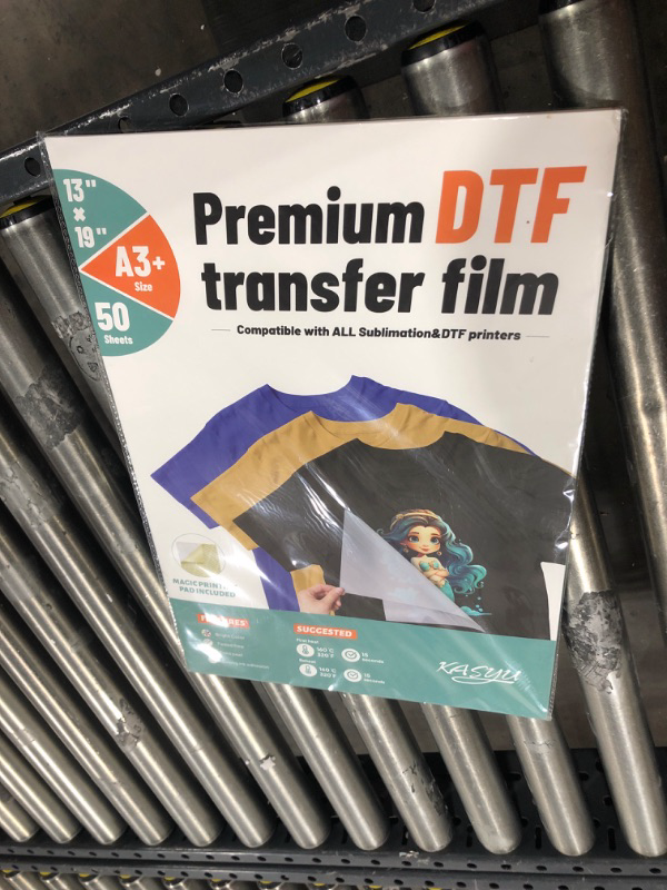 Photo 2 of KASYU DTF Transfer Film-A3(13 * 19) 50 Sheets Glossy Direct to Film for All DTF&DTG Printer, Pretreat Transparency Iron-on Transfer Paper & 1 Pcs Sticker for DTF Sublimation Inkjet Printer A3+(13"x19") -50 Sheets