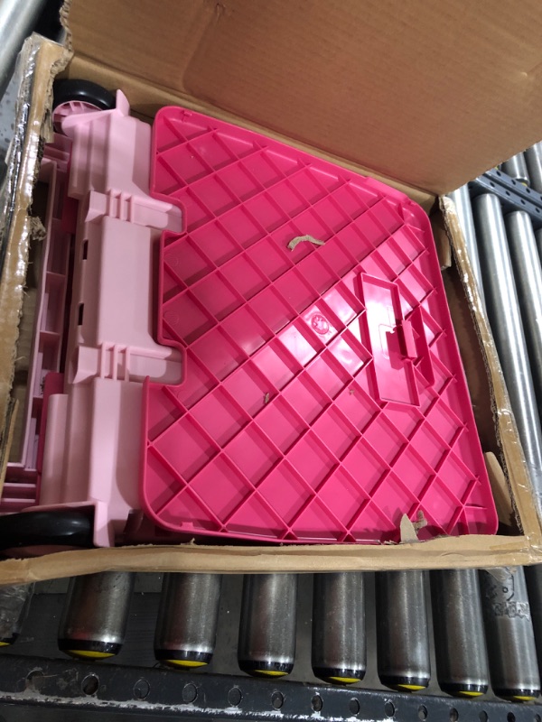 Photo 1 of Folding Utility Cart with Wheels, Portable Rolling Trolley Hand Cart with Telescopic Handle, Durable and Collapsible Rolling Crate for Home Office Travel Schools Warehouse Camping Picnic, Pink