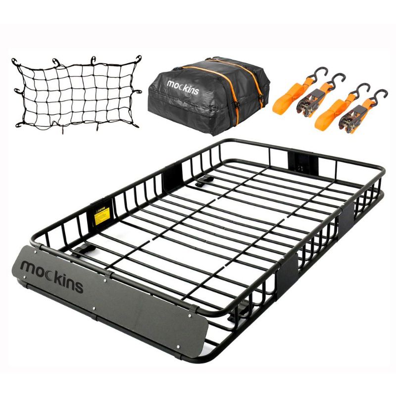Photo 1 of Mockins Adjustable Roof Rack Cargo Carrier Set | 250 Lbs. Capacity | 43 /64 X 39 X 6 | Includes Rooftop Rack Cargo and Storage Bag Bungee Net Lo
missing parts, unable to assemble.
sold for parts only!