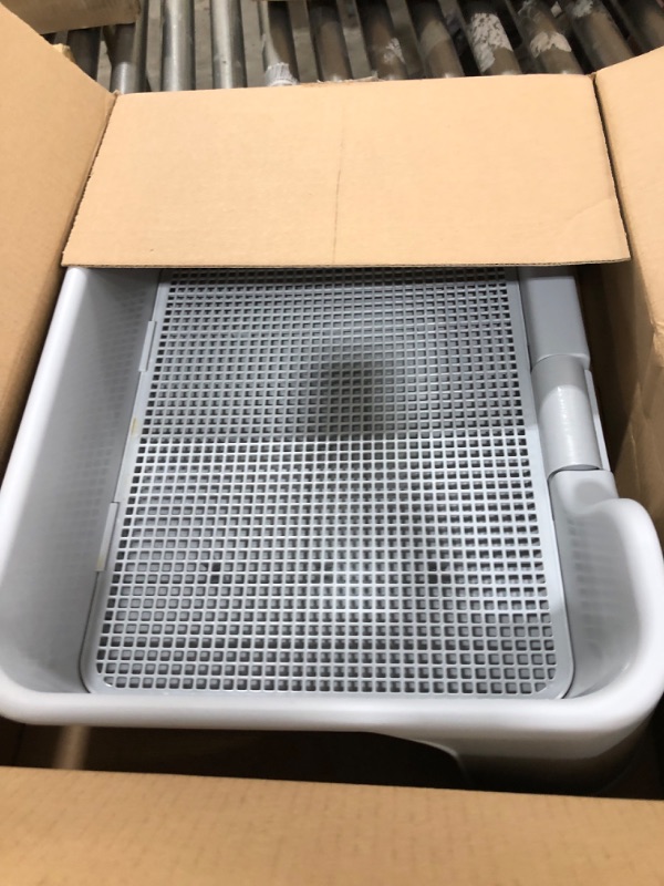 Photo 2 of [DogCharge] Indoor Dog Potty Tray – with Protection Wall Every Side for No Leak, Spill, Accident - Keep Paws Dry and Floors Clean (Tray Only, Grey) Tray Only Grey