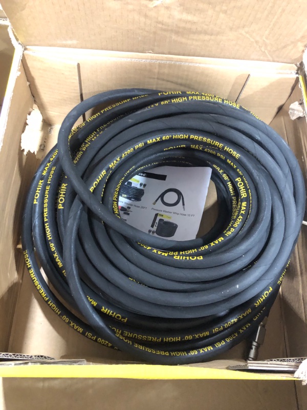 Photo 2 of POHIR Power Washer Hose 100FT 3/8'' Quick Connect, High Tensile Wire Braided Car Wash Water Hose, with 2 Quick Connect Kits Compatible M22 14 mm, 1/4 Inch Hose for Pressure Washer, 4200 PSI