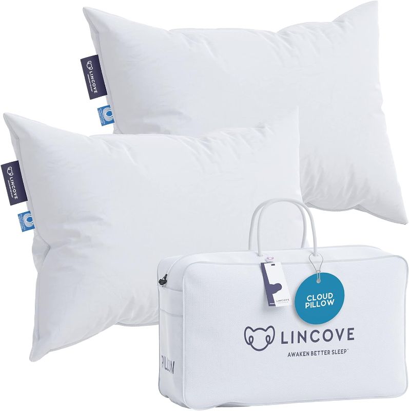 Photo 1 of Lincove Cloud Natural Canadian White Down Luxury Sleeping Pillow - 625 Fill Power, 500 Thread Count Cotton Shell, Made in Canada, Standard - Medium, 2 Pack
