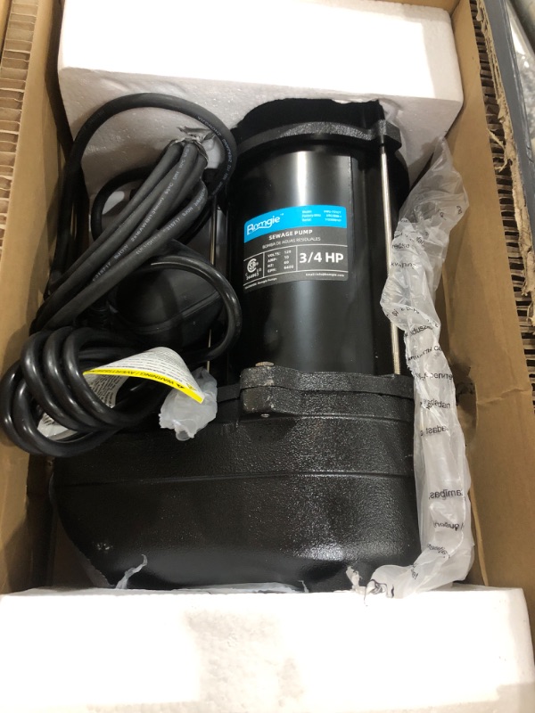 Photo 2 of 3/4 HP Sewage/Effluent Grinder Pump, 6400 GPH Submersible Basement Sewer Pump with 10ft Auto Float Switch, Cast Iron Sump Ejector Pump, 2'' NPT for Sewage Basin, 115V