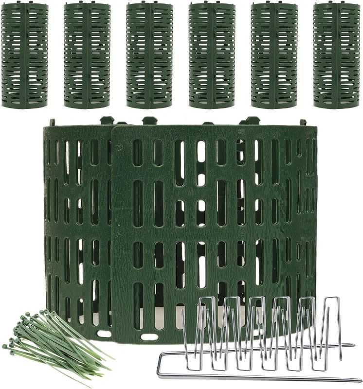 Photo 1 of 16 Pack Tree Trunk Bark Sapling and Plant Protector Includes 12 Heavy Duty Metal U-Staples and 30 Zip Ties - Protect Against Pets Wild Animals Mowers and Trimmers - Green Plastic Wrap Guard
