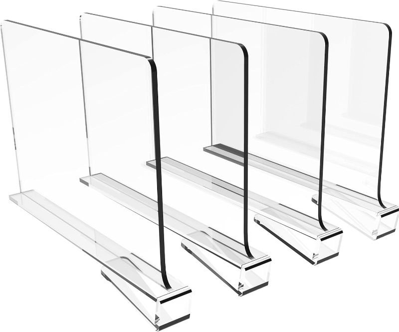 Photo 1 of 4PCS Shelf Dividers for Closets,Clear Acrylic Shelf Divider for Wood Shelves and Clothes Organizer Purses Separators Perfect for Kitchen Cabinets and Bedroom Organizer,Clear
