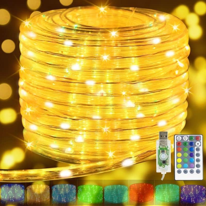 Photo 1 of [ 16 RGB Colors Changing ] 120LED 40Ft Rope Lights Christmas Lights Decorations, Timer 4 Modes Remote Waterproof USB Fairy String Lights Christmas Decoration Outdoor Indoor Home Holiday Garden Bedroom 