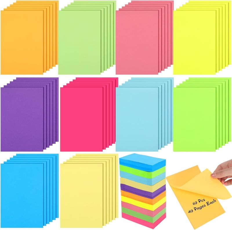 Photo 1 of 60 Pack Sticky Notes 4x6 Inch 2400 Sheets Bright Ruled Post Stickies Colorful Self Adhesive Note Pads Memo Stick Notes Pads for Home Office School Supplies, 40 Sheets/Pad, 10 Colors (Solid)