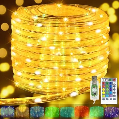 Photo 1 of [ 16 RGB Colors Changing ] 120LED 40Ft Rope Lights Christmas Lights Decorations, Timer 4 Modes Remote Waterproof USB Fairy String Lights Christmas Decoration Outdoor Indoor Home Holiday Garden Bedroom
