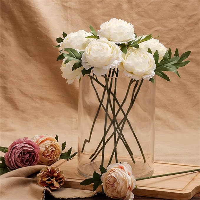 Photo 1 of 10pieces/lot Artificial Paeonia Simulate Silk Flower Bride Bouquet Plactics Plants Home Garden Table Wedding Flowers Decoration (Ivory)
