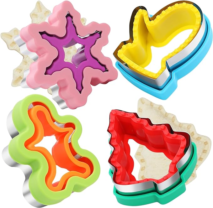 Photo 1 of 4 Pcs Christmas Sandwich Cutters for Kids Uncrustables Sandwich Maker Cookie Cutters Bread Decruster Pancake Maker?Snowman, Christmas Tree, Gingerbread Man, Glove
